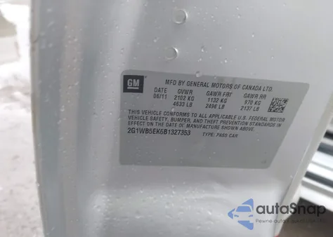 2011 Chevrolet Impala Lt из США, поврежденный, VIN 2G1WB5EK6B1327353